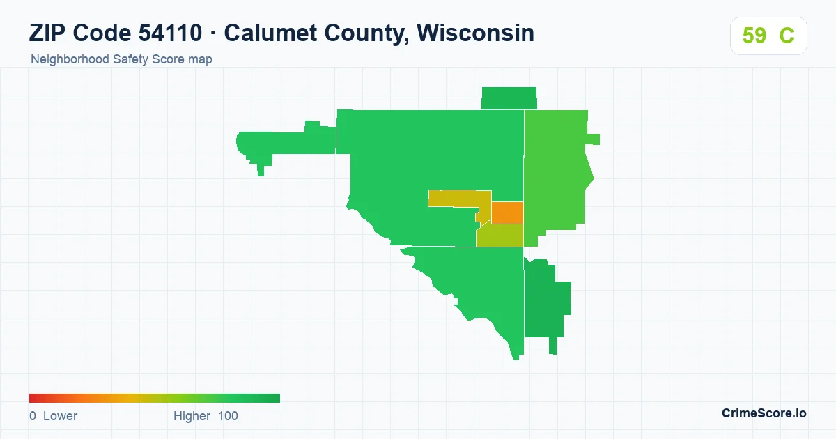 ZIP Code 54110 in Calumet County, Wisconsin neighborhood Safety Score map