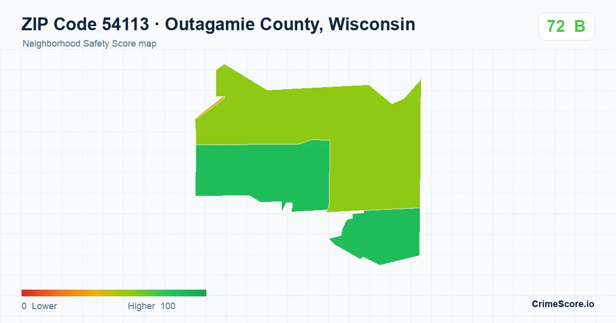 ZIP Code 54113 in Outagamie County, Wisconsin neighborhood Safety Score map