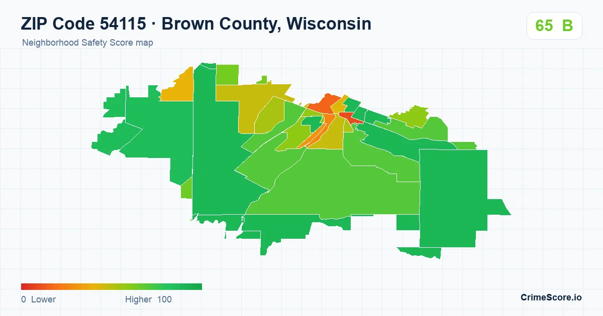 ZIP Code 54115 in Brown County, Wisconsin neighborhood Safety Score map