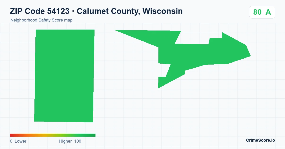 ZIP Code 54123 in Calumet County, Wisconsin neighborhood Safety Score map