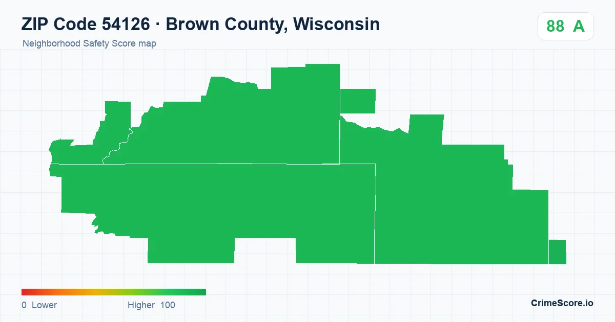 ZIP Code 54126 in Brown County, Wisconsin neighborhood Safety Score map