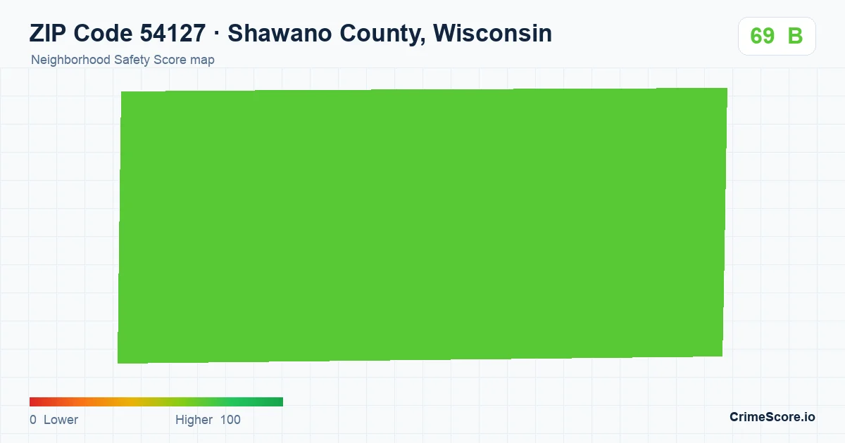 ZIP Code 54127 in Shawano County, Wisconsin neighborhood Safety Score map