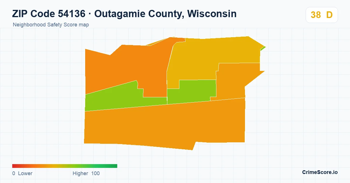 ZIP Code 54136 in Outagamie County, Wisconsin neighborhood Safety Score map