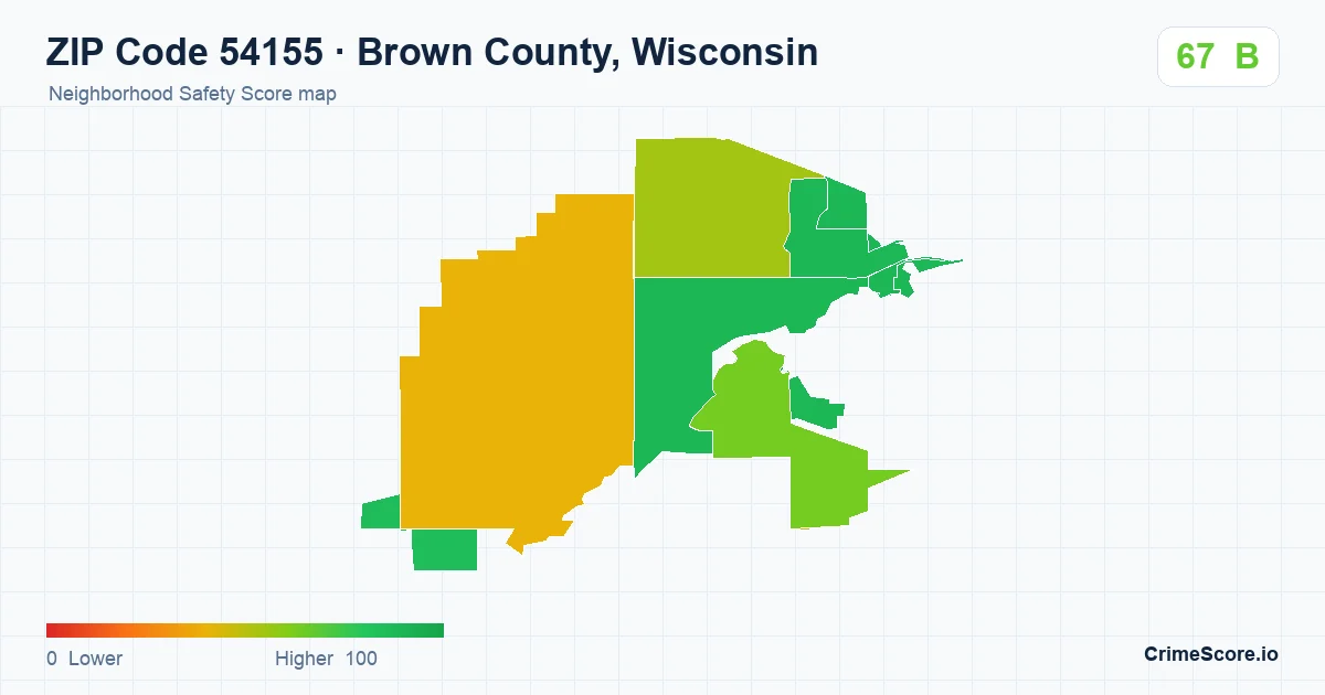 ZIP Code 54155 in Brown County, Wisconsin neighborhood Safety Score map