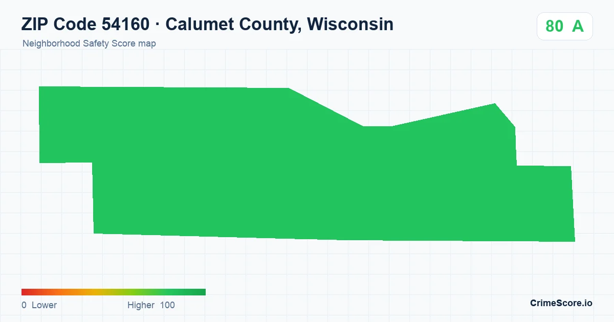 ZIP Code 54160 in Calumet County, Wisconsin neighborhood Safety Score map