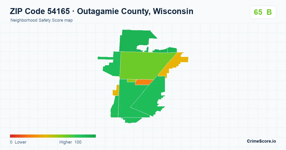 ZIP Code 54165 in Outagamie County, Wisconsin neighborhood Safety Score map