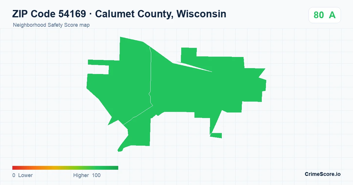 ZIP Code 54169 in Calumet County, Wisconsin neighborhood Safety Score map