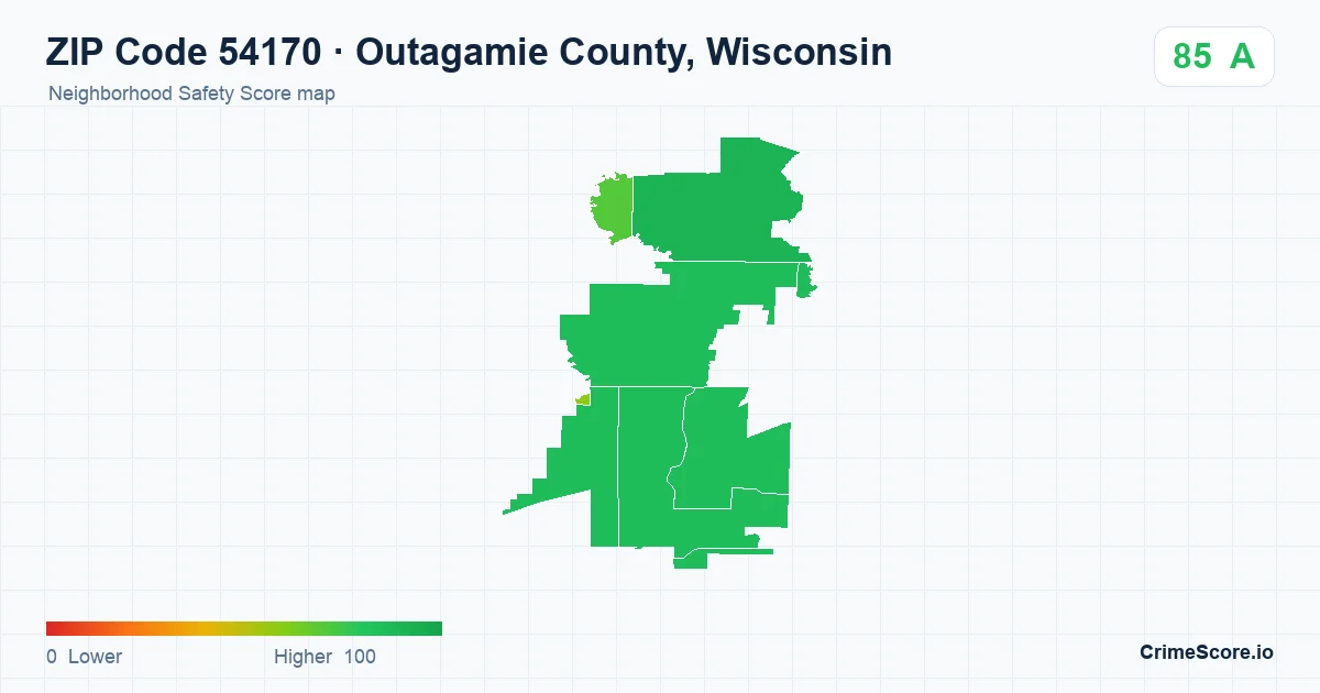 ZIP Code 54170 in Outagamie County, Wisconsin neighborhood Safety Score map