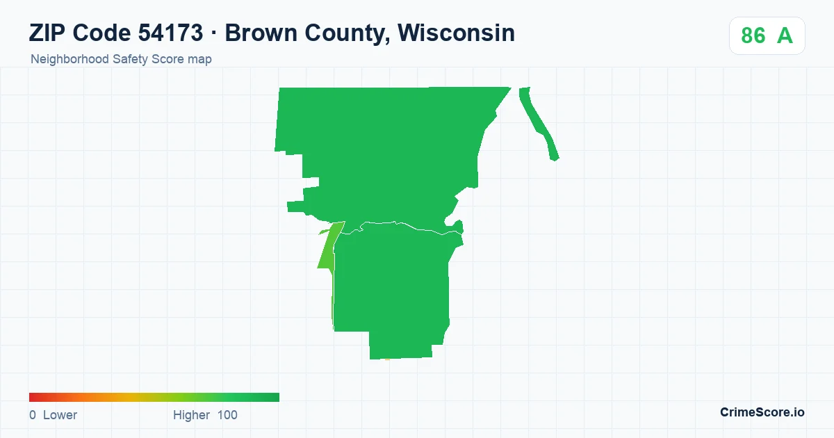 ZIP Code 54173 in Brown County, Wisconsin neighborhood Safety Score map