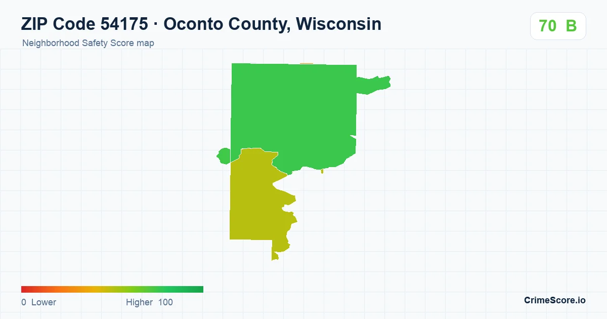 ZIP Code 54175 in Oconto County, Wisconsin neighborhood Safety Score map