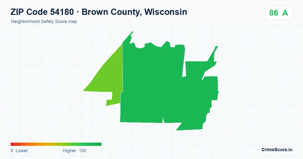 ZIP Code 54180 in Brown County, Wisconsin neighborhood Safety Score map