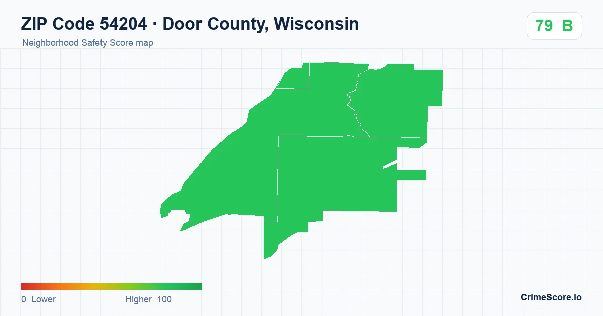 ZIP Code 54204 in Door County, Wisconsin neighborhood Safety Score map