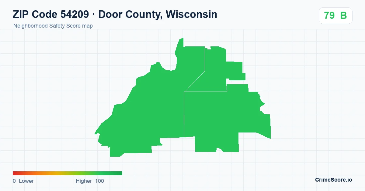 ZIP Code 54209 in Door County, Wisconsin neighborhood Safety Score map