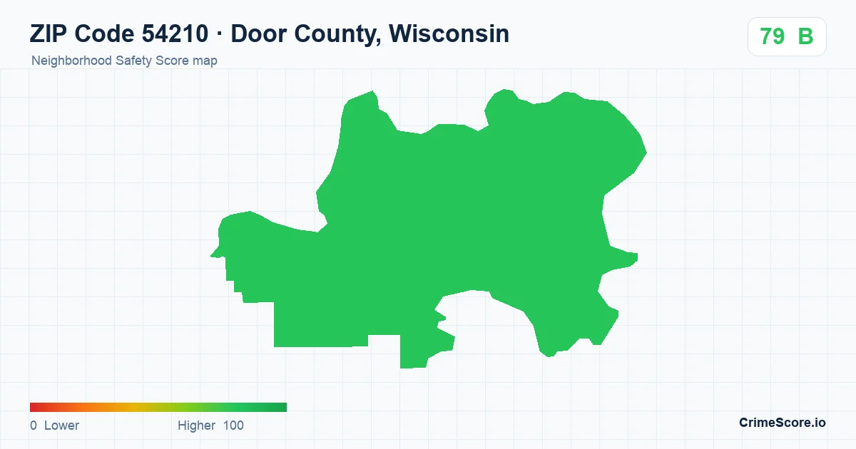 ZIP Code 54210 in Door County, Wisconsin neighborhood Safety Score map
