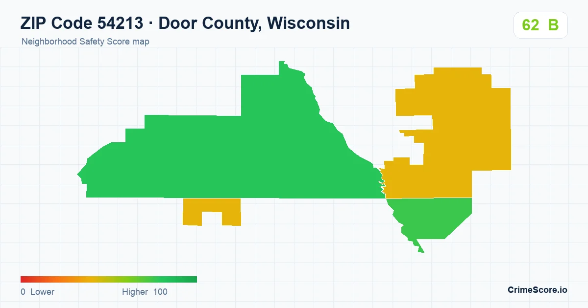 ZIP Code 54213 in Door County, Wisconsin neighborhood Safety Score map