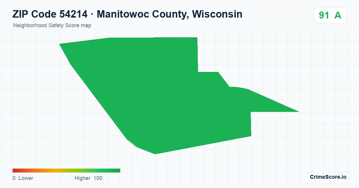 ZIP Code 54214 in Manitowoc County, Wisconsin neighborhood Safety Score map