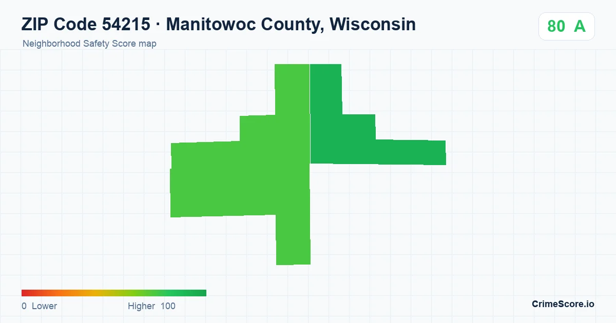 ZIP Code 54215 in Manitowoc County, Wisconsin neighborhood Safety Score map