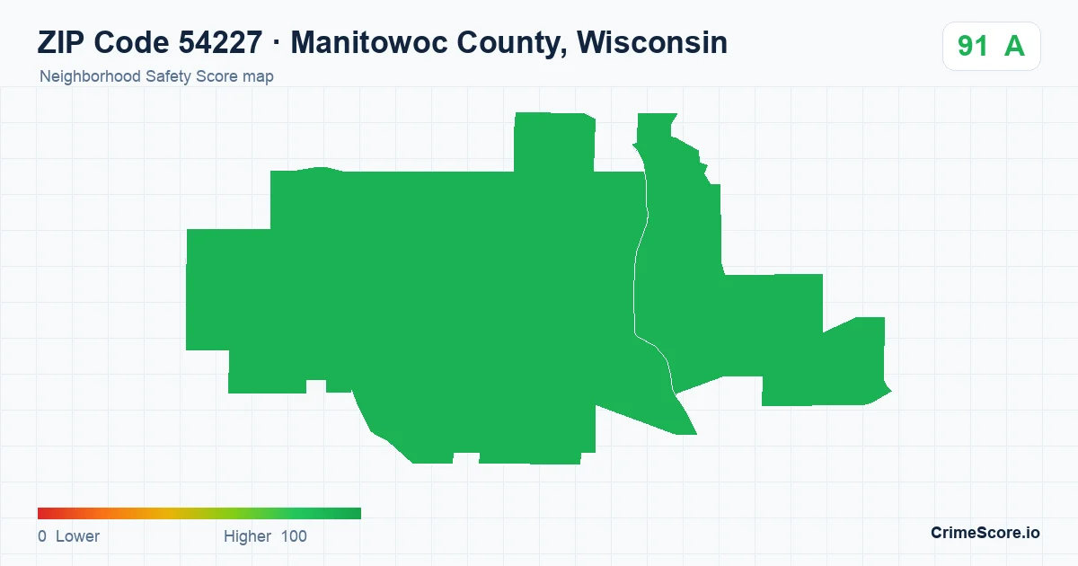 ZIP Code 54227 in Manitowoc County, Wisconsin neighborhood Safety Score map