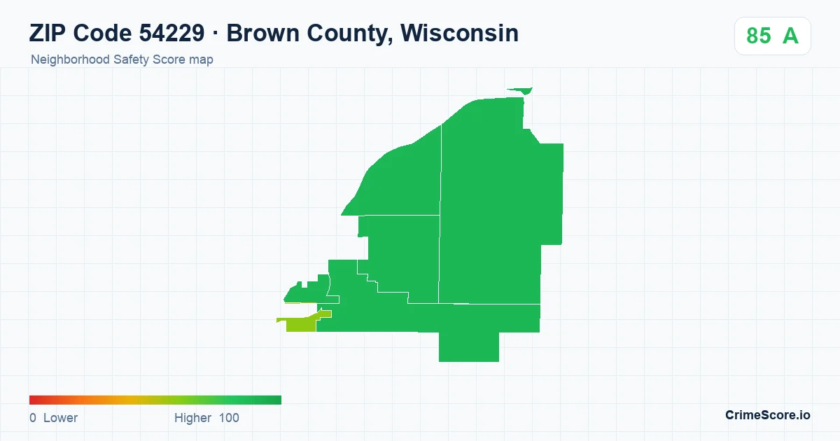 ZIP Code 54229 in Brown County, Wisconsin neighborhood Safety Score map