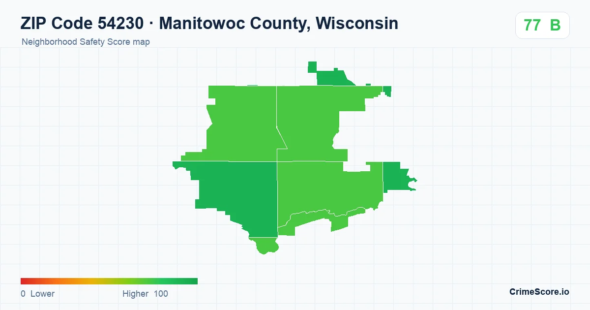 ZIP Code 54230 in Manitowoc County, Wisconsin neighborhood Safety Score map