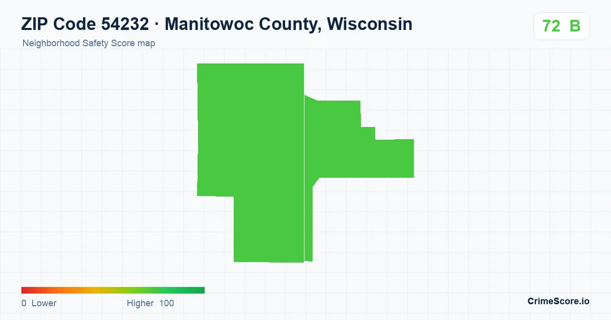 ZIP Code 54232 in Manitowoc County, Wisconsin neighborhood Safety Score map