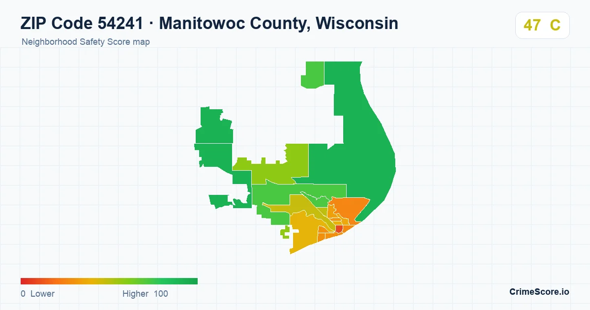 ZIP Code 54241 in Manitowoc County, Wisconsin neighborhood Safety Score map
