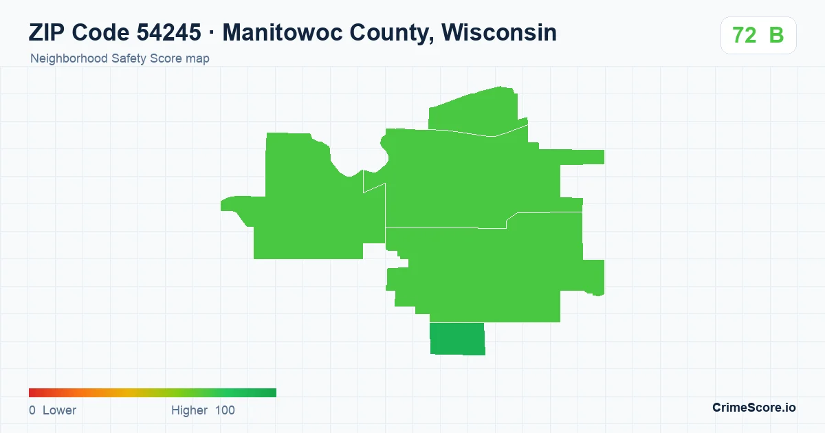 ZIP Code 54245 in Manitowoc County, Wisconsin neighborhood Safety Score map