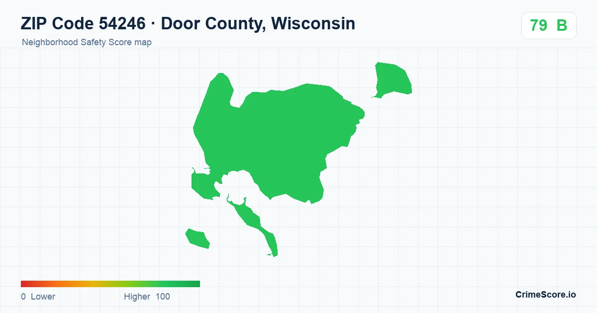 ZIP Code 54246 in Door County, Wisconsin neighborhood Safety Score map