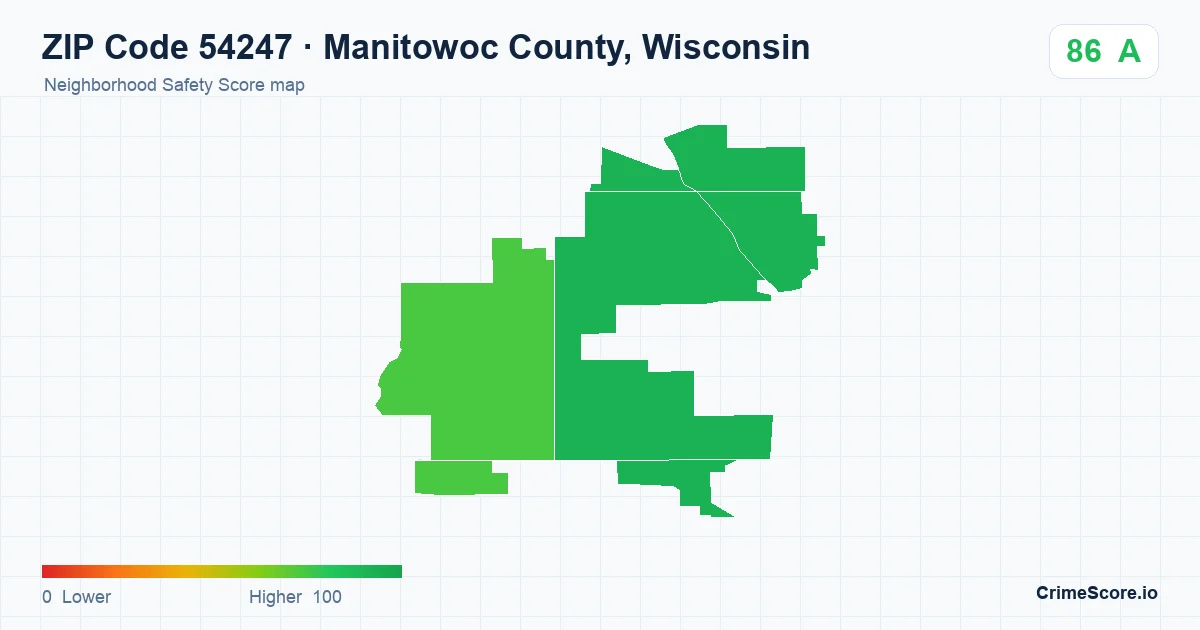 ZIP Code 54247 in Manitowoc County, Wisconsin neighborhood Safety Score map
