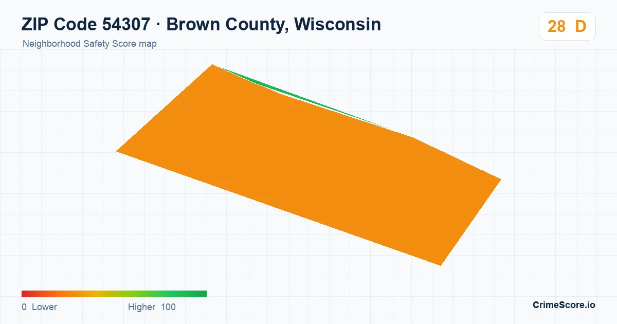 ZIP Code 54307 in Brown County, Wisconsin neighborhood Safety Score map