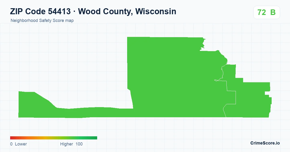 ZIP Code 54413 in Wood County, Wisconsin neighborhood Safety Score map