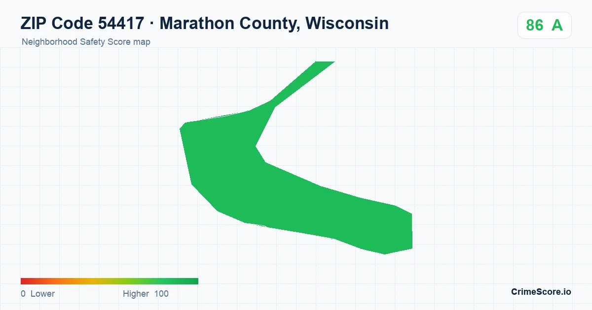 ZIP Code 54417 in Marathon County, Wisconsin neighborhood Safety Score map
