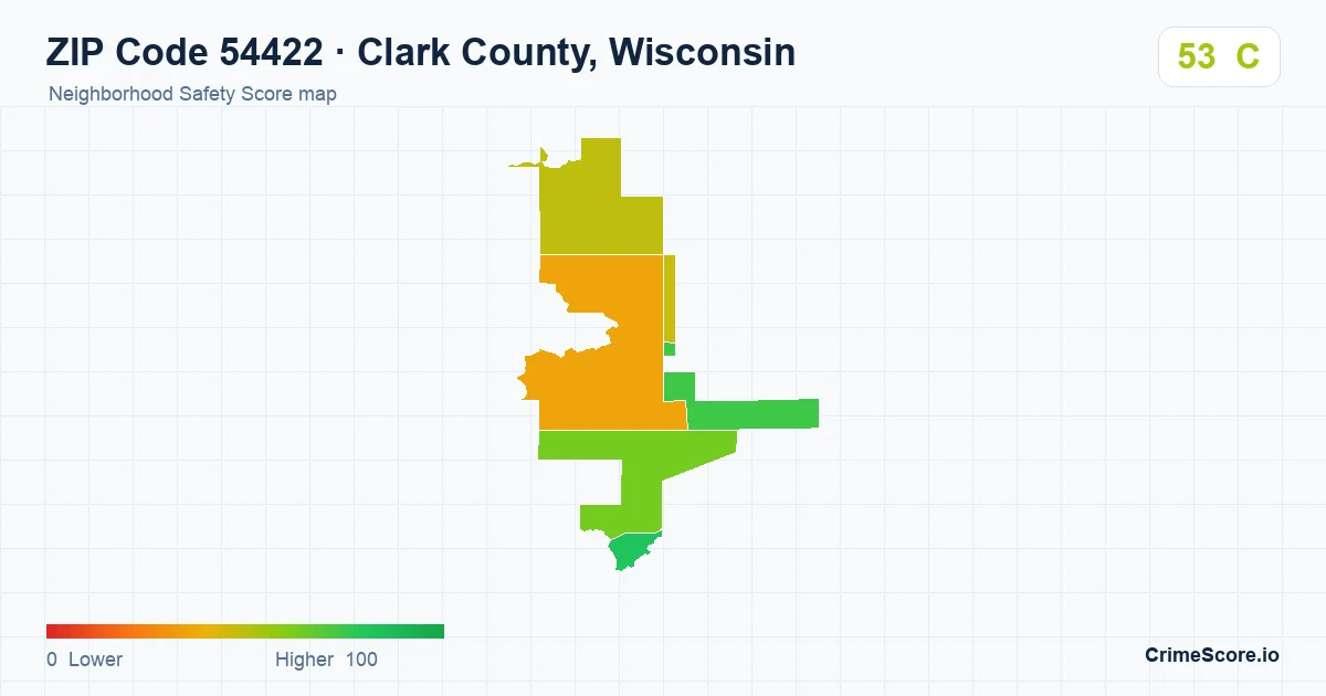 ZIP Code 54422 in Clark County, Wisconsin neighborhood Safety Score map