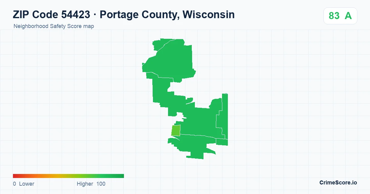 ZIP Code 54423 in Portage County, Wisconsin neighborhood Safety Score map