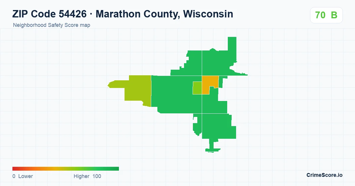 ZIP Code 54426 in Marathon County, Wisconsin neighborhood Safety Score map