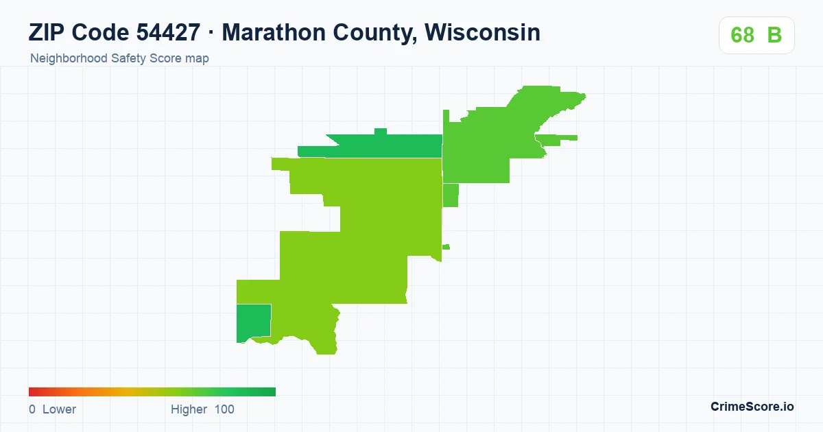 ZIP Code 54427 in Marathon County, Wisconsin neighborhood Safety Score map