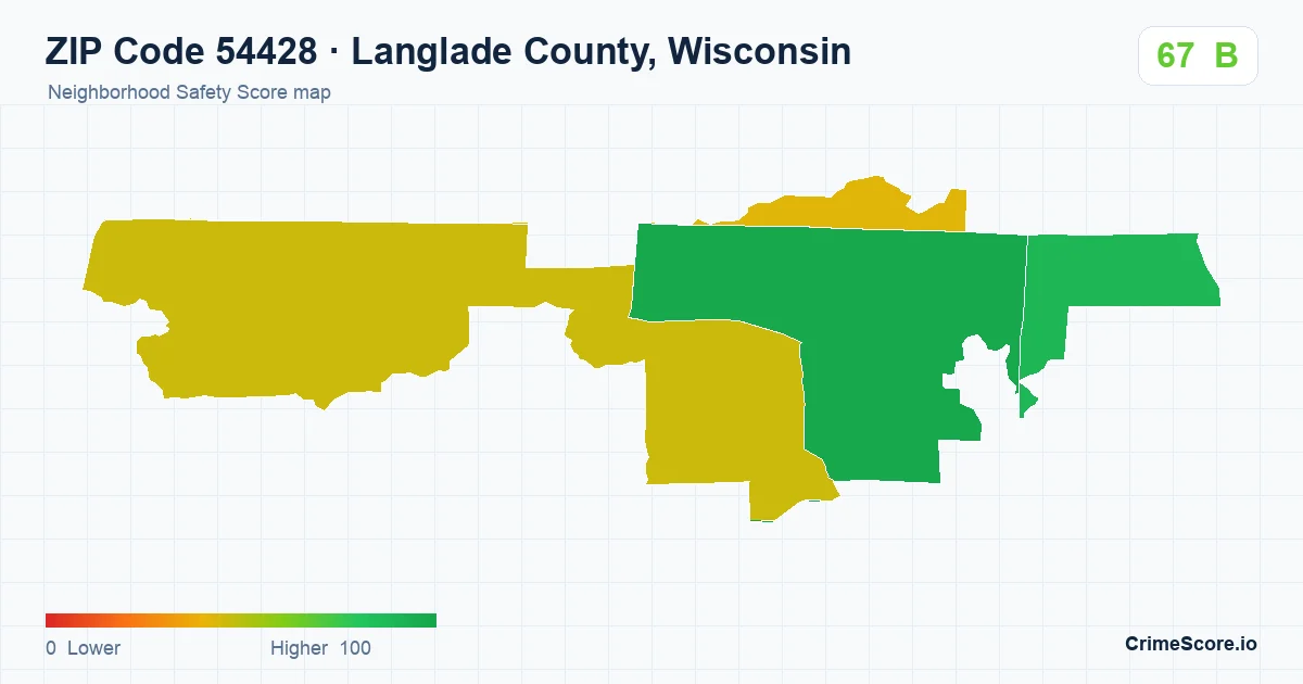 ZIP Code 54428 in Langlade County, Wisconsin neighborhood Safety Score map