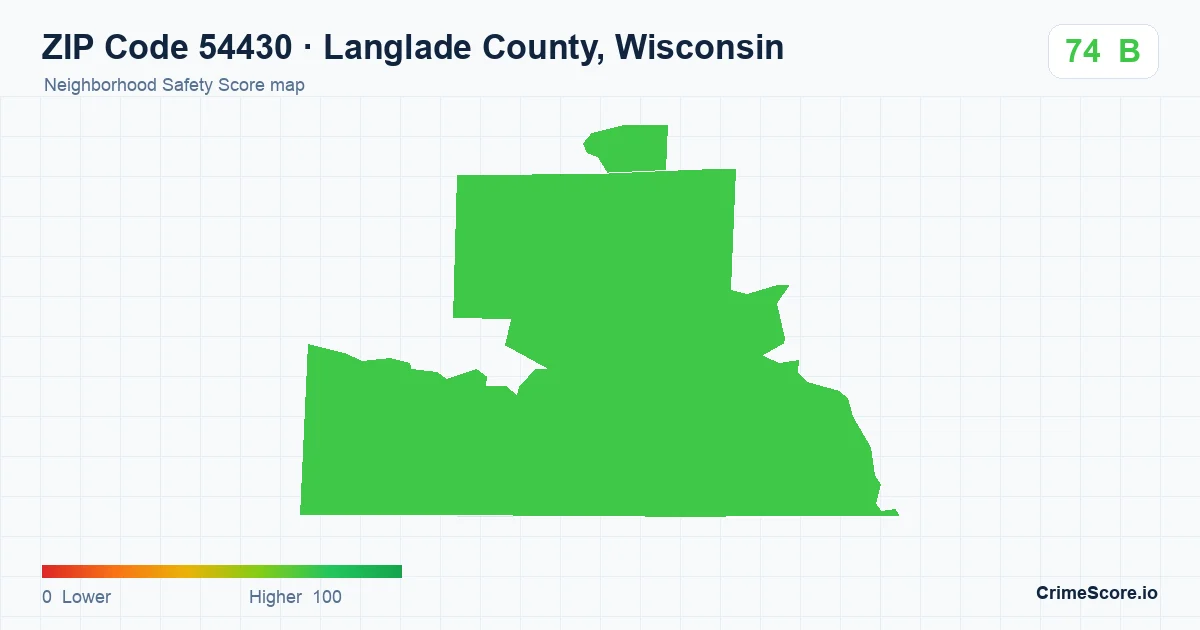 ZIP Code 54430 in Langlade County, Wisconsin neighborhood Safety Score map