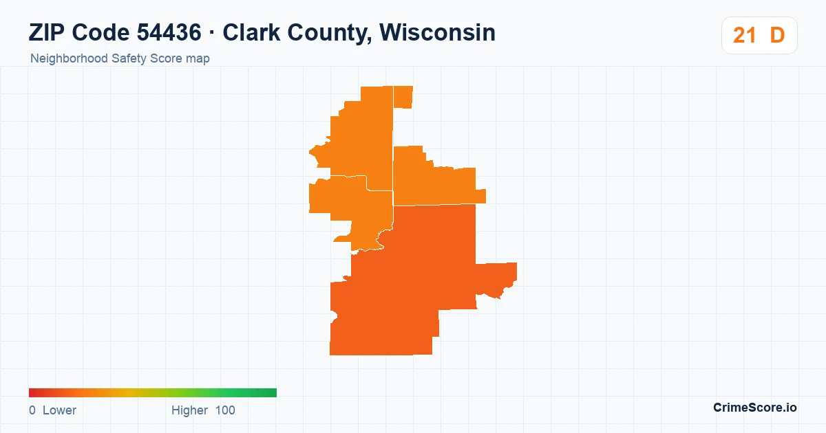 ZIP Code 54436 in Clark County, Wisconsin neighborhood Safety Score map