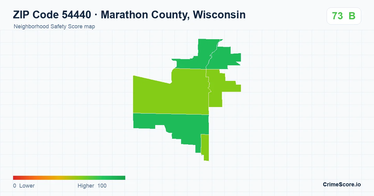 ZIP Code 54440 in Marathon County, Wisconsin neighborhood Safety Score map