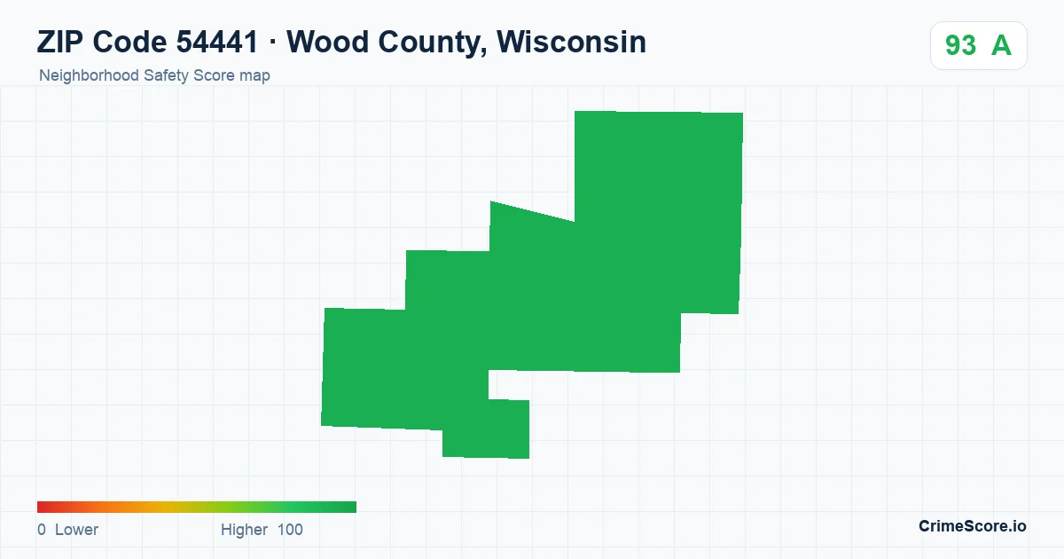 ZIP Code 54441 in Wood County, Wisconsin neighborhood Safety Score map