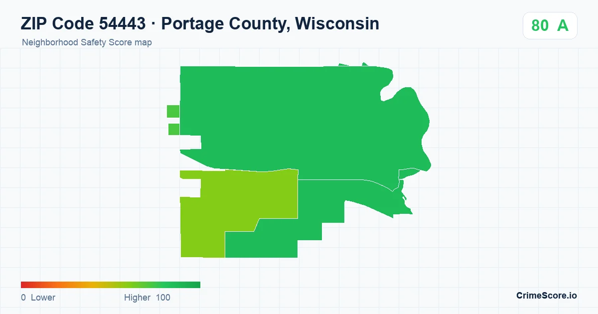 ZIP Code 54443 in Portage County, Wisconsin neighborhood Safety Score map