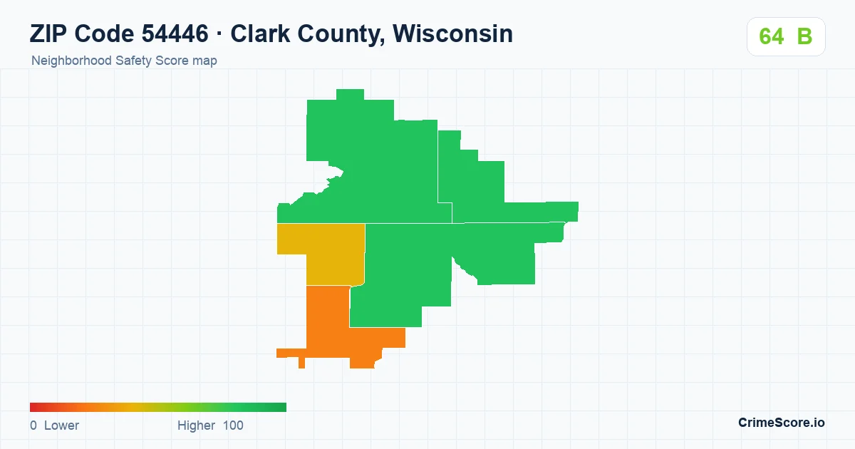 ZIP Code 54446 in Clark County, Wisconsin neighborhood Safety Score map