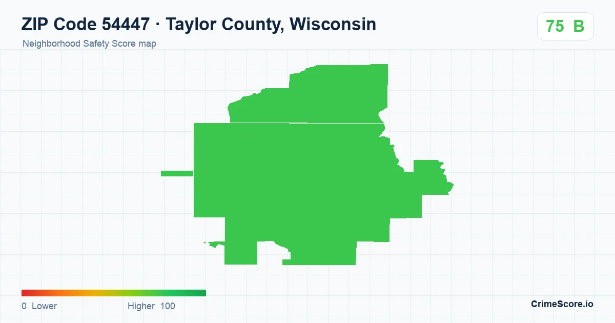 ZIP Code 54447 in Taylor County, Wisconsin neighborhood Safety Score map