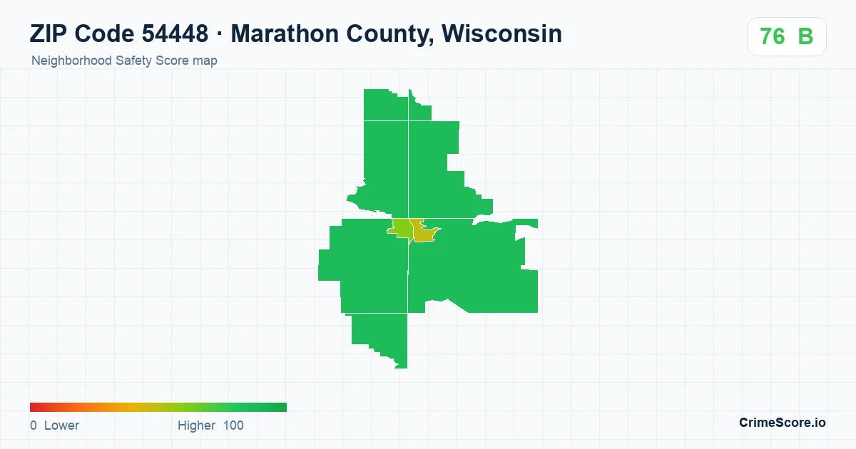 ZIP Code 54448 in Marathon County, Wisconsin neighborhood Safety Score map