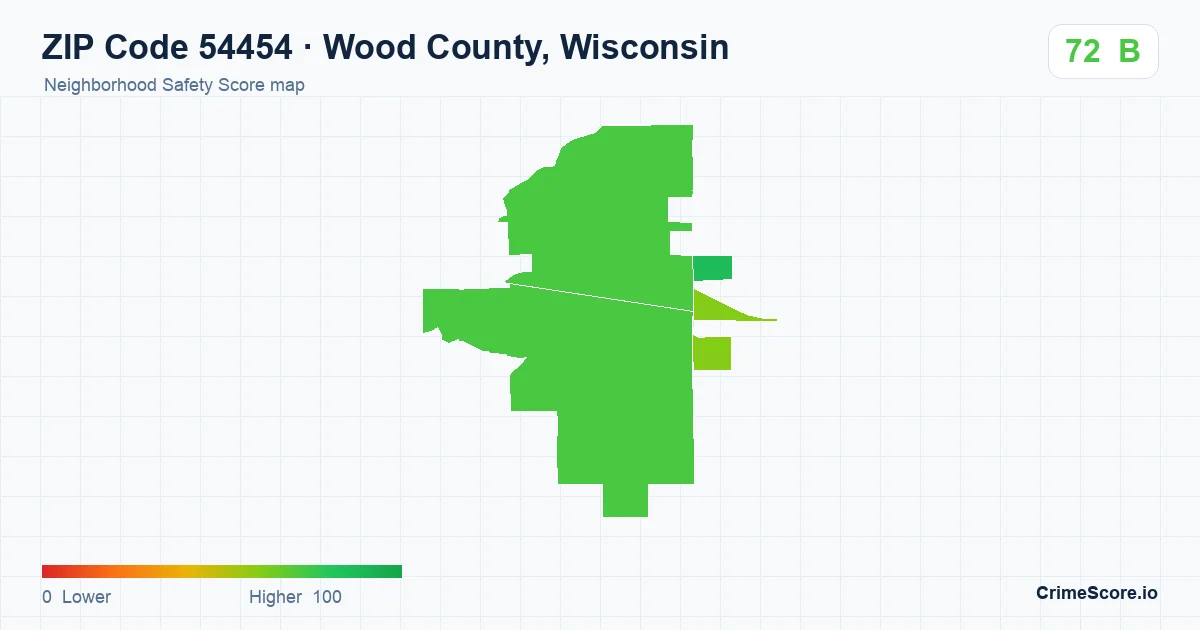 ZIP Code 54454 in Wood County, Wisconsin neighborhood Safety Score map