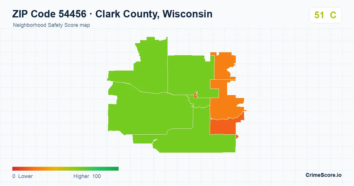 ZIP Code 54456 in Clark County, Wisconsin neighborhood Safety Score map