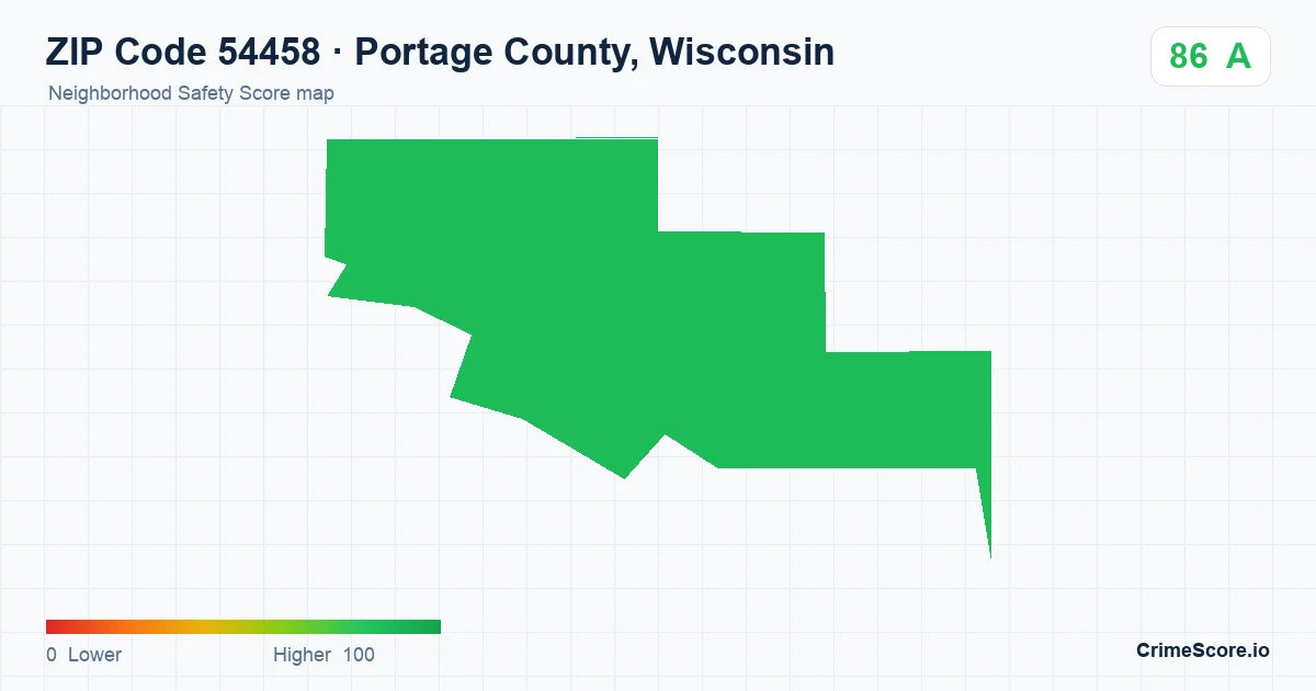 ZIP Code 54458 in Portage County, Wisconsin neighborhood Safety Score map