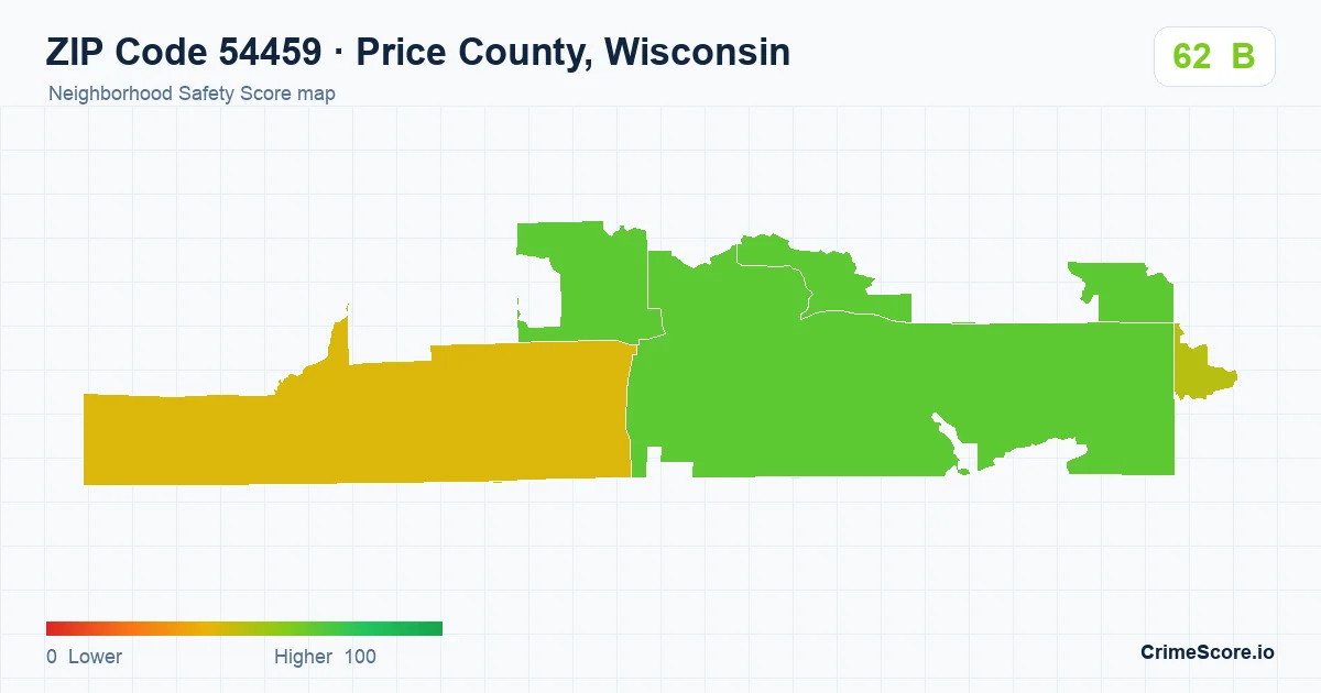 ZIP Code 54459 in Price County, Wisconsin neighborhood Safety Score map