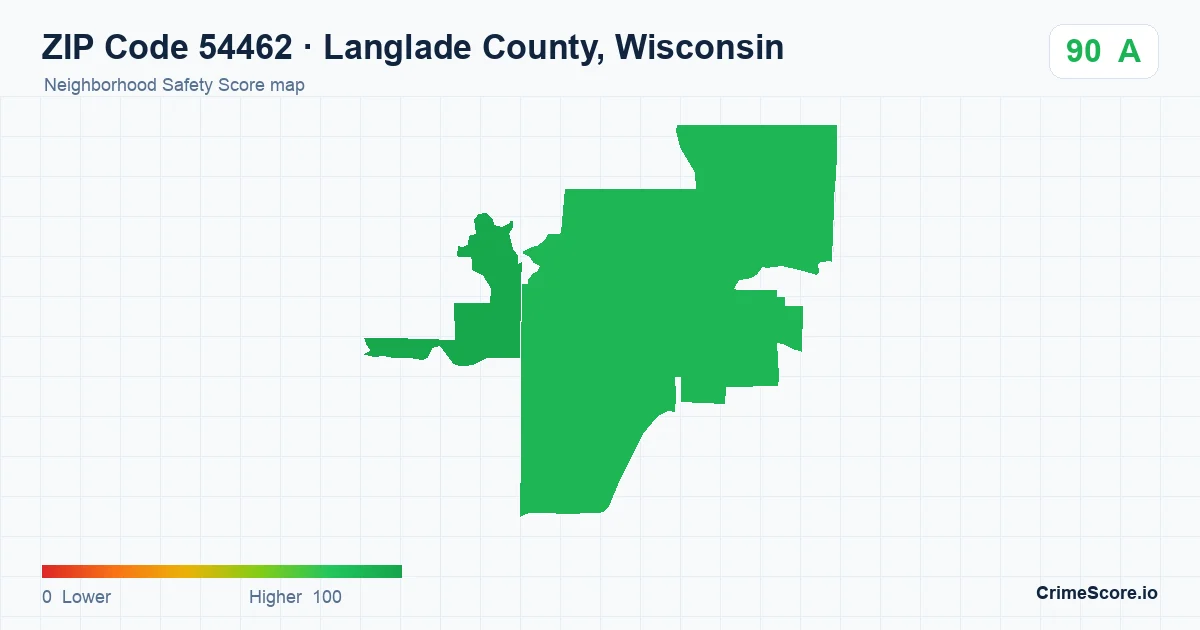 ZIP Code 54462 in Langlade County, Wisconsin neighborhood Safety Score map